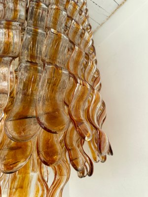 Cascade Wave Chandelier in Amber Murano Glass attributed to Mazzega, Italy, 1970s-FUE-2020628