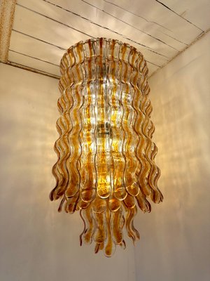 Cascade Wave Chandelier in Amber Murano Glass attributed to Mazzega, Italy, 1970s-FUE-2020628