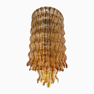 Cascade Wave Chandelier in Amber Murano Glass attributed to Mazzega, Italy, 1970s-FUE-2020628