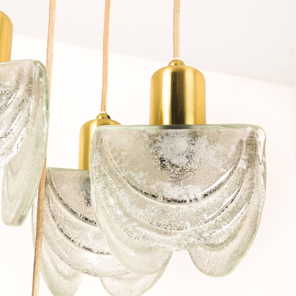 Cascading Textured Glass and Brass Chandelier, Austria, 1960s