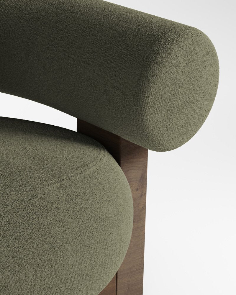 Cassete Armchair in Boucle Olive and Smoked Oak by Alter Ego for Collector