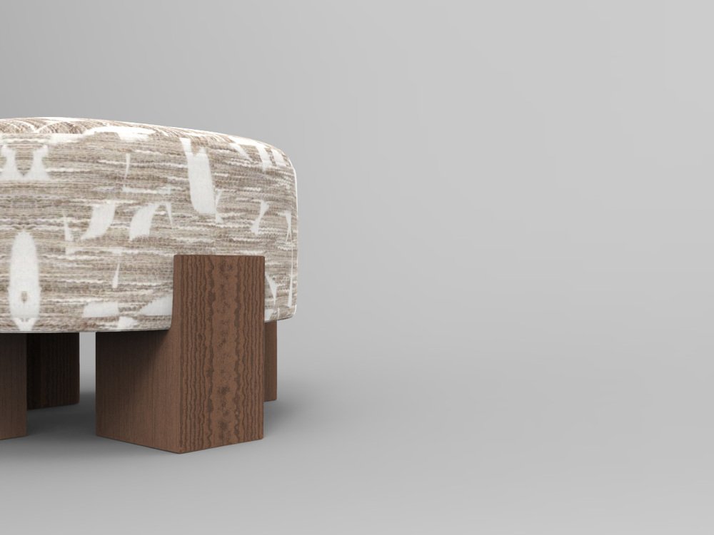 Cassette Pouf in Douce Folie Grége Fabric and Smoked Oak by Alter Ego for Collector