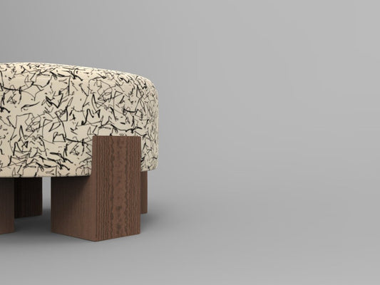 Cassette Pouf in Kirkby Design Scribble Monochrome Fabric and Smoked Oak by Alter Ego for Collector