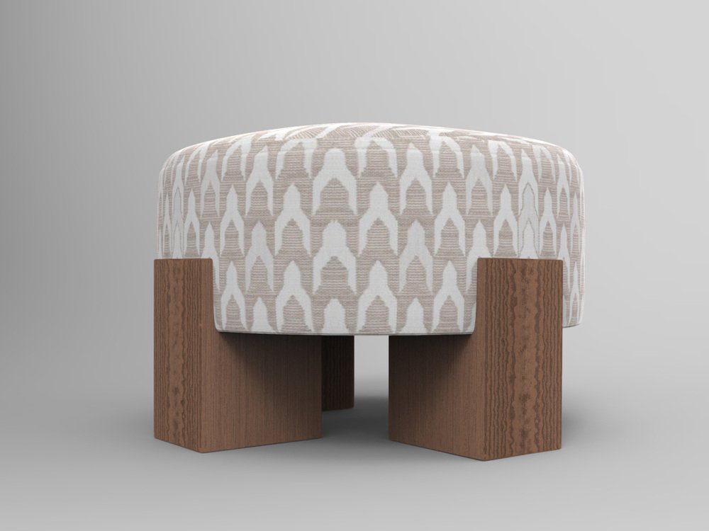 Cassette Pouf in Outside Baldac Beige Fabric and Smoked Oak by Alter Ego for Collector