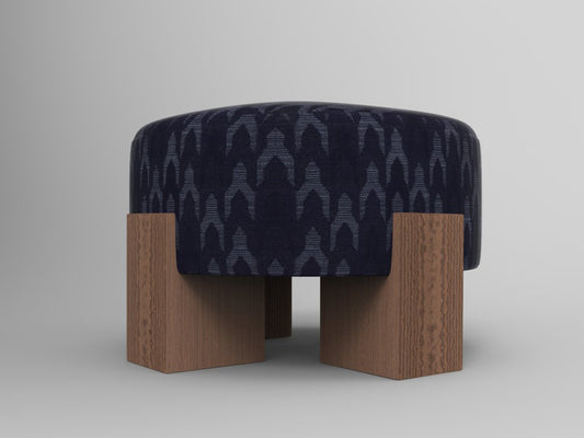 Cassette Pouf in Outside Baldac Blue Fabric and Smoked Oak by Alter Ego for Collector