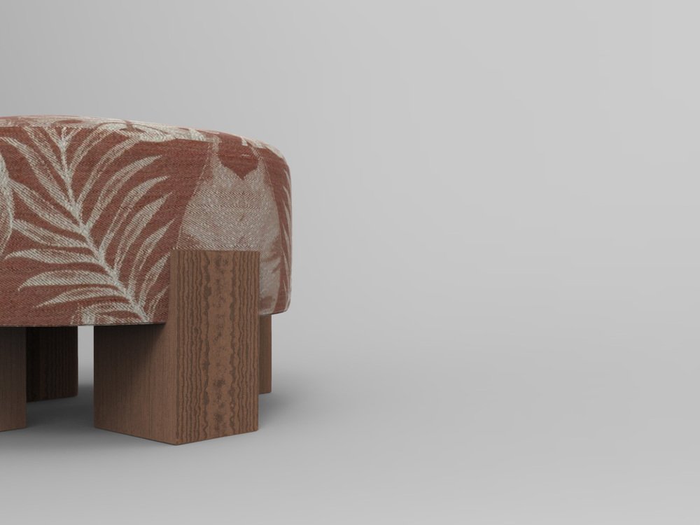 Cassette Pouf in Outside Yucca Terracotta Fabric and Smoked Oak by Alter Ego for Collector