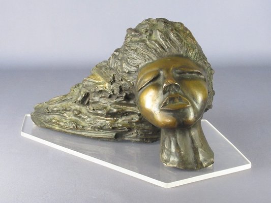 Cast Bronze Head Sculpture of a Woman with Long Hair, 20th Century-PWG-2041914