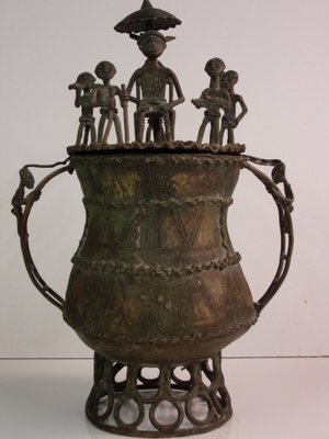 Cast Bronze Lidded Gold Pot from Ashanti Tribe-SHD-796203