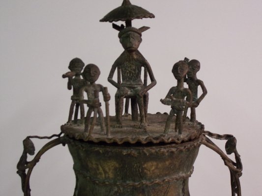 Cast Bronze Lidded Gold Pot from Ashanti Tribe-SHD-796203