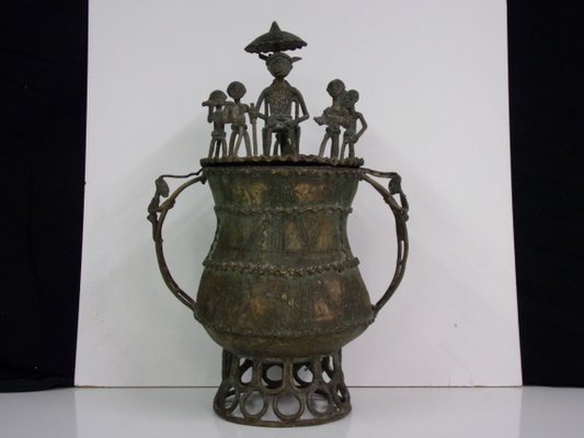 Cast Bronze Lidded Gold Pot from Ashanti Tribe-SHD-796203