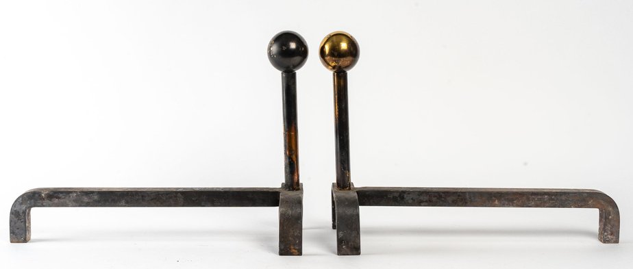 Cast Iron and Brass Chenets, 1960s, Set of 2-WFS-1399465