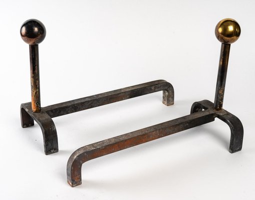 Cast Iron and Brass Chenets, 1960s, Set of 2-WFS-1399465