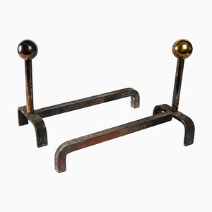 Cast Iron and Brass Chenets, 1960s, Set of 2-WFS-1399465