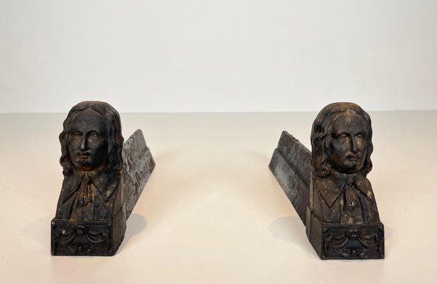 Cast Iron Andirons with the Image of Beethoven, 1890s, Set of 2-BA-1769317