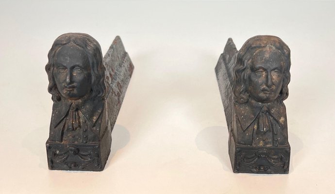 Cast Iron Andirons with the Image of Beethoven, 1890s, Set of 2-BA-1769317