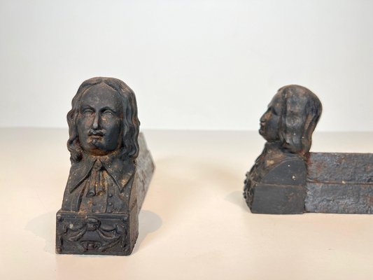 Cast Iron Andirons with the Image of Beethoven, 1890s, Set of 2-BA-1769317