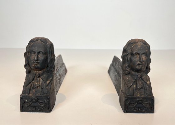 Cast Iron Andirons with the Image of Beethoven, 1890s, Set of 2-BA-1769317