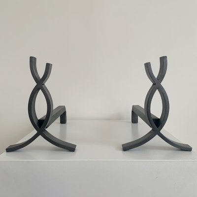 Cast Iron Flame Andirons, France, 1950s, Set of 2-EW-1768591