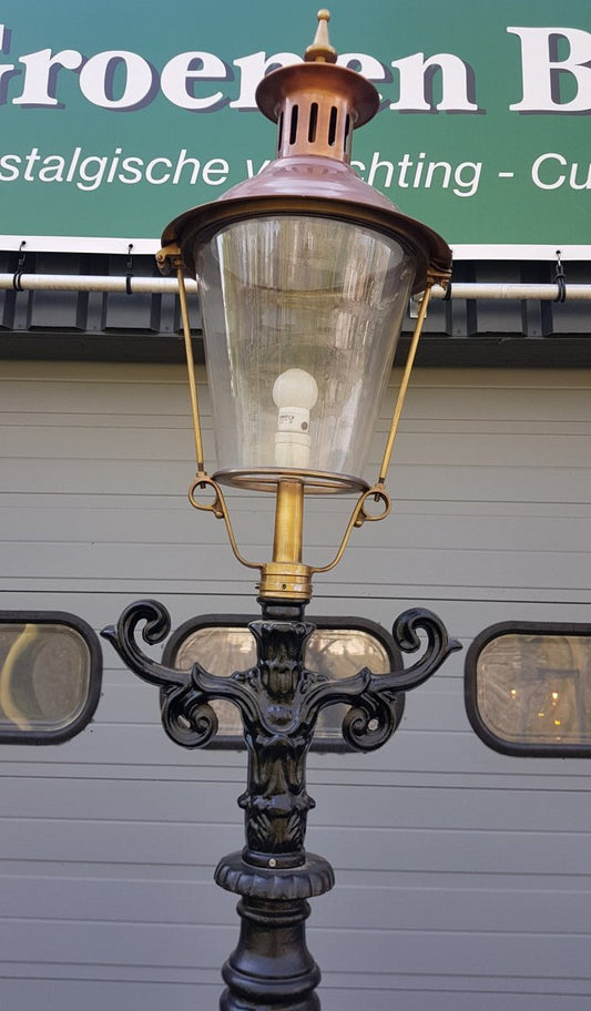 Cast Iron Lamp Post Doetinchem with Round Copper Lantern