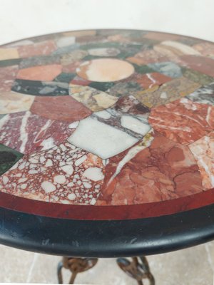 Cast Iron Round Bistro Table with Inlaid Intarsia Marble Mosaic, 1890s-TDA-1785046