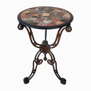 Cast Iron Round Bistro Table with Inlaid Intarsia Marble Mosaic, 1890s-TDA-1785046