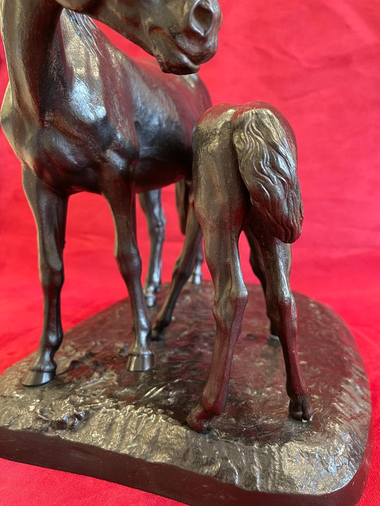 Cast Iron Statue of Mare and Foal by Christophe Fratin, 19th Century