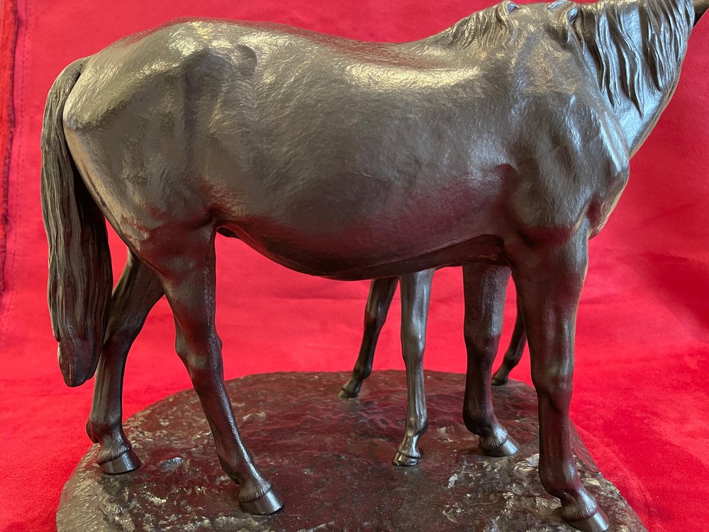 Cast Iron Statue of Mare and Foal by Christophe Fratin, 19th Century