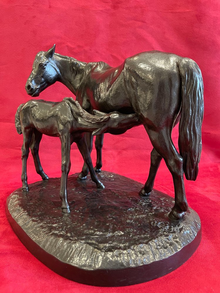 Cast Iron Statue of Mare and Foal by Christophe Fratin, 19th Century