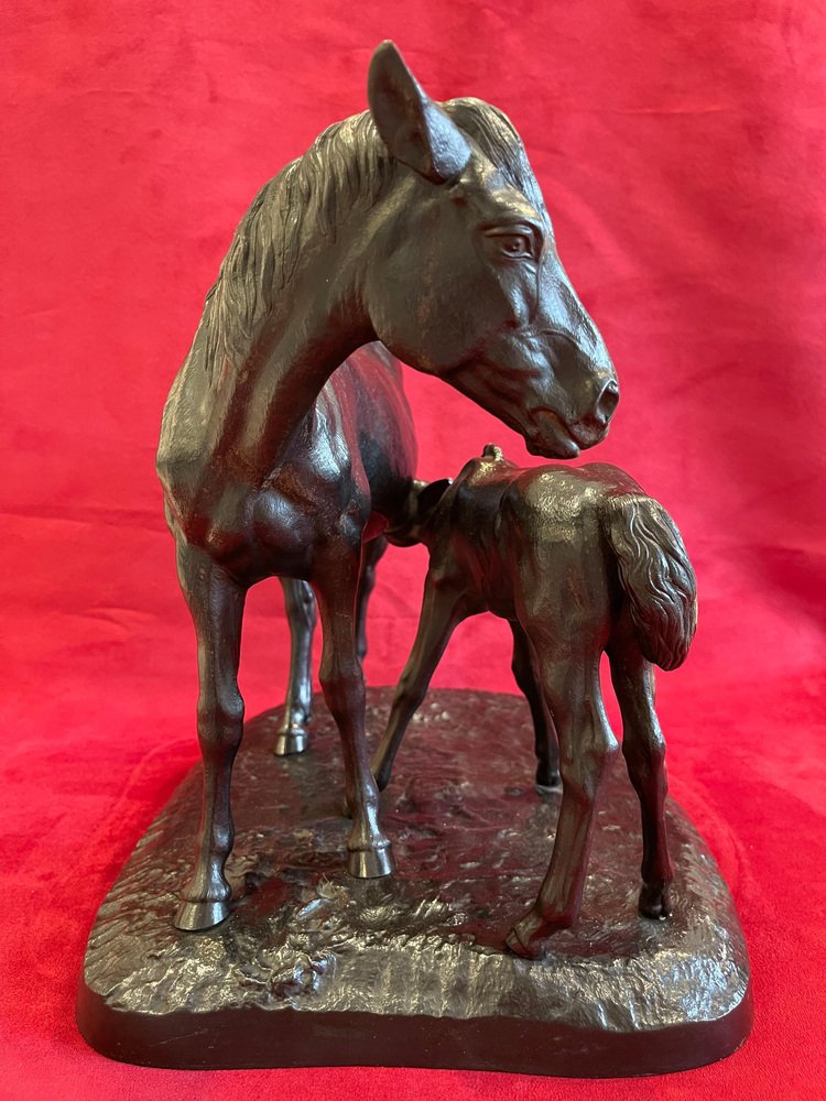 Cast Iron Statue of Mare and Foal by Christophe Fratin, 19th Century