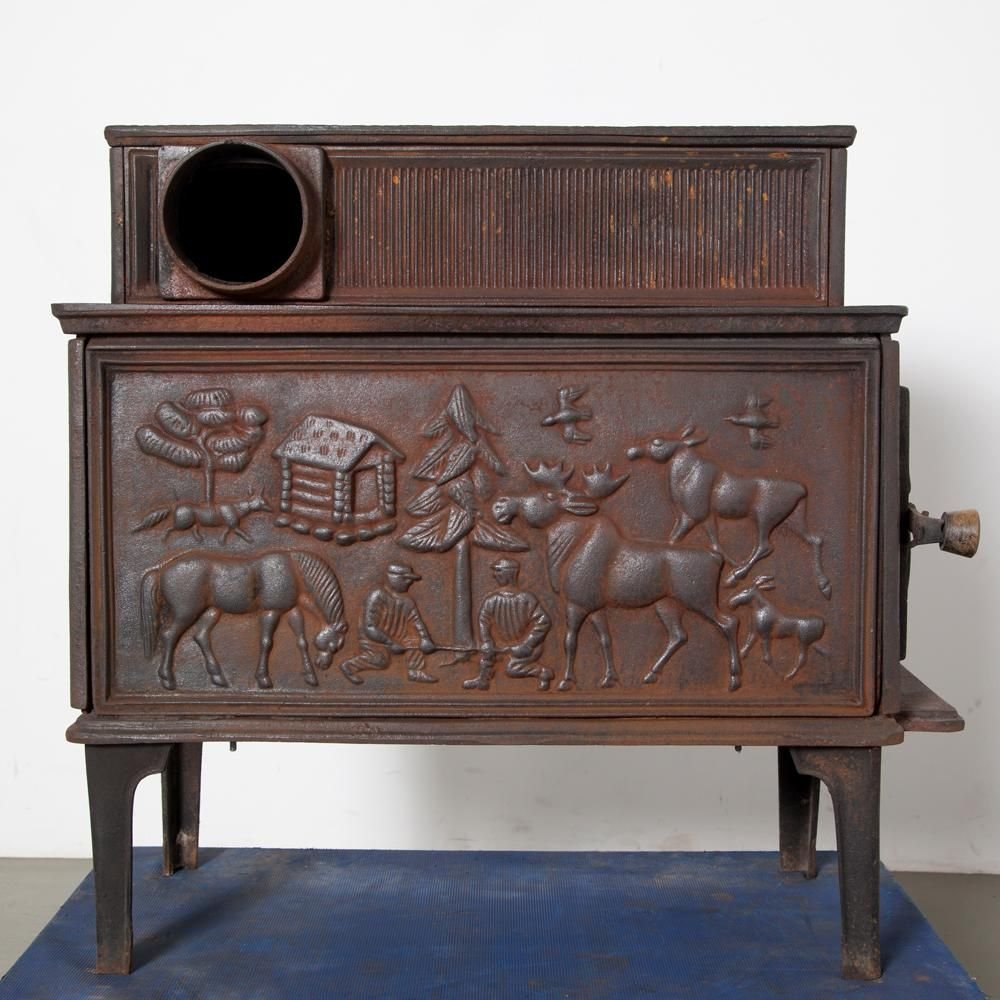 Cast-Iron Stove with Norwegian Scene