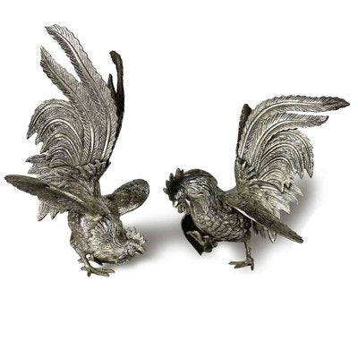 Cast Rooster Figurines, 1890s, Set of 2-TBU-2041458