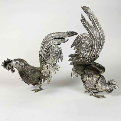 Cast Rooster Figurines, 1890s, Set of 2-TBU-2041458