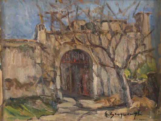 Castle Doorway - Oil on Cardboard by G. Scognamiglio - 1950s 1950s-ZCI-757273