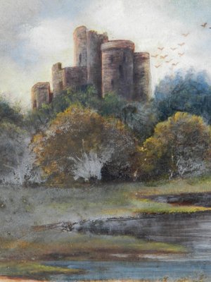 Castle Lake View, Watercolor Painting, Early 20th-Century-ARU-860984