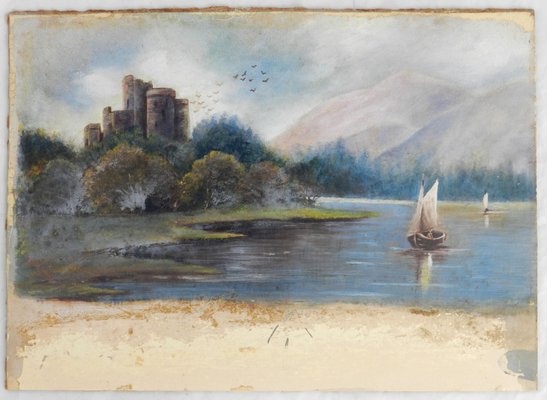 Castle Lake View, Watercolor Painting, Early 20th-Century-ARU-860984