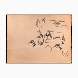 Cat, Dog and Goat, Original Drawing, Early 20th-Century-ZCI-1326682