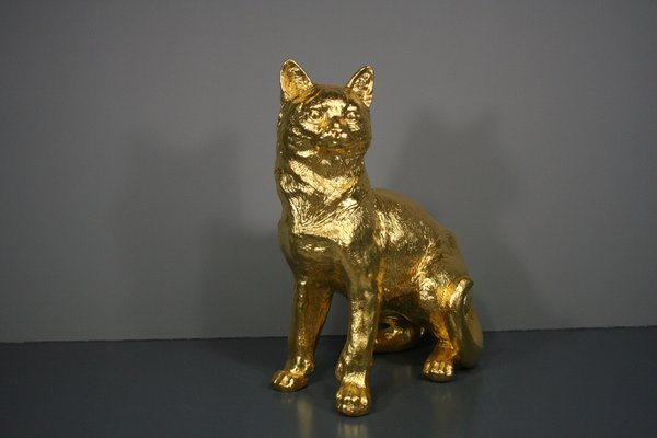 Cat Figures in 24 Karat Gilt, 2000s, Set of 2-QAI-1778496