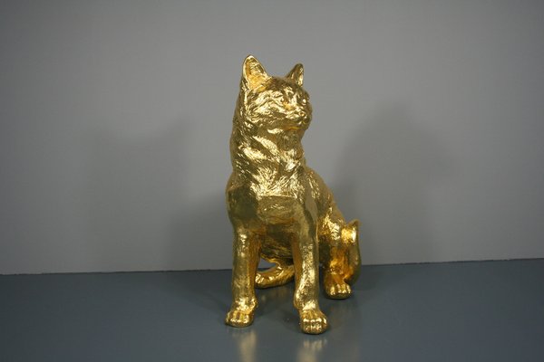 Cat Figures in 24 Karat Gilt, 2000s, Set of 2-QAI-1778496