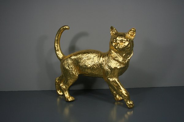 Cat Figures in 24 Karat Gilt, 2000s, Set of 2-QAI-1778496