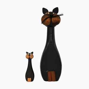 Cats in Black Lacquered Wood by Laurids Lønborg, 1960s, Set of 2-SC-1796789