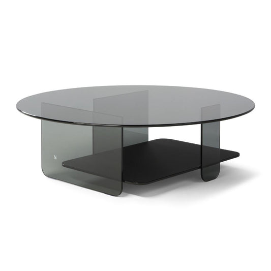 CAVA - Round glass coffee table with integrated magazine rack