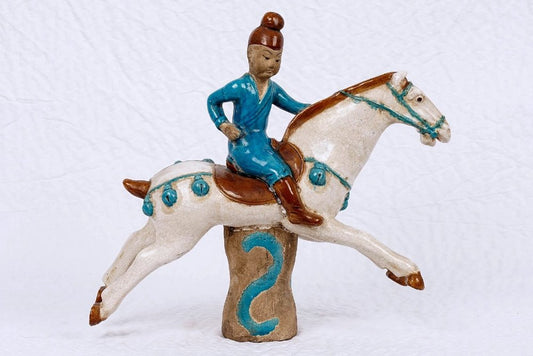 Cavalier in Terracotta with Turquoise Glaze, 19th Century