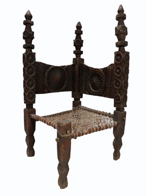 Cedar Chair with Adjoining Backs, Afghanistan, 1890s-UZN-1419721