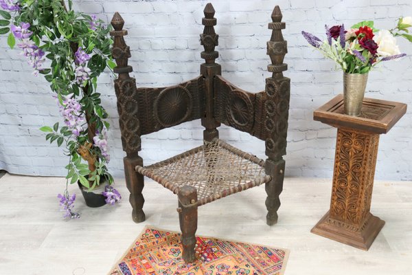 Cedar Chair with Adjoining Backs, Afghanistan, 1890s-UZN-1419721