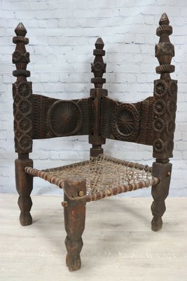 Cedar Chair with Adjoining Backs, Afghanistan, 1890s-UZN-1419721