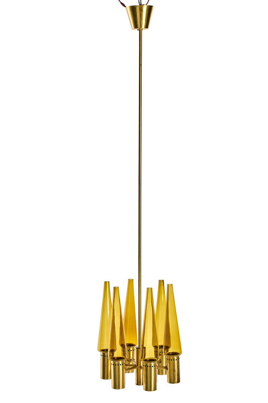 Ceiling Lamp in Brass and Amber Colored Glass by Hans-Agne Jakobsson for Hans-Agne Jakobsson Ab Markaryd, 1950s