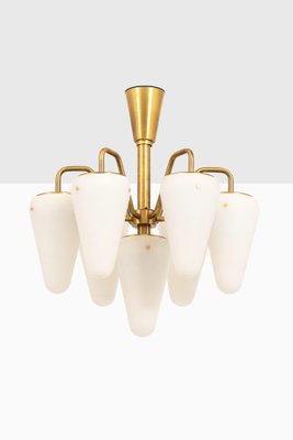 Ceiling Lamp in Brass and White Opal Glass attributed to Hans-Agne Jakobsson, 1950s-SC-2039386