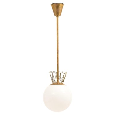 Ceiling Lamp in Brass and White Opaline Glass, 1950s-SC-2039393