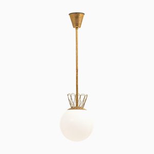 Ceiling Lamp in Brass and White Opaline Glass, 1950s-SC-2039393