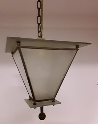 Ceiling Lamp in Frosted Glass with Brass Frame, 1920s-HOI-832816